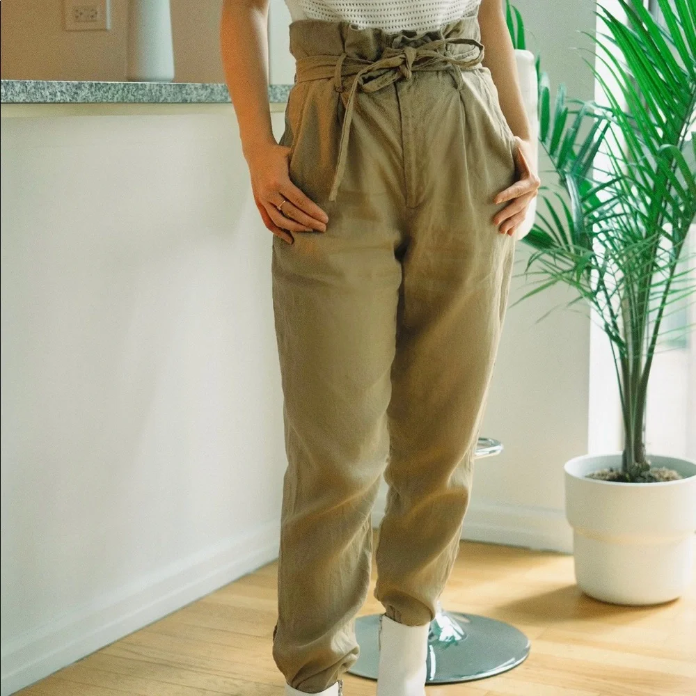 Reformation Linen Paper Bag Pants Sz 2 - Picture 3 of 5